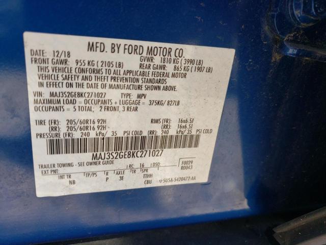 MAJ3S2GE8KC271027 - 2019 FORD ECOSPORT SE ლურჯი ფოტო 13