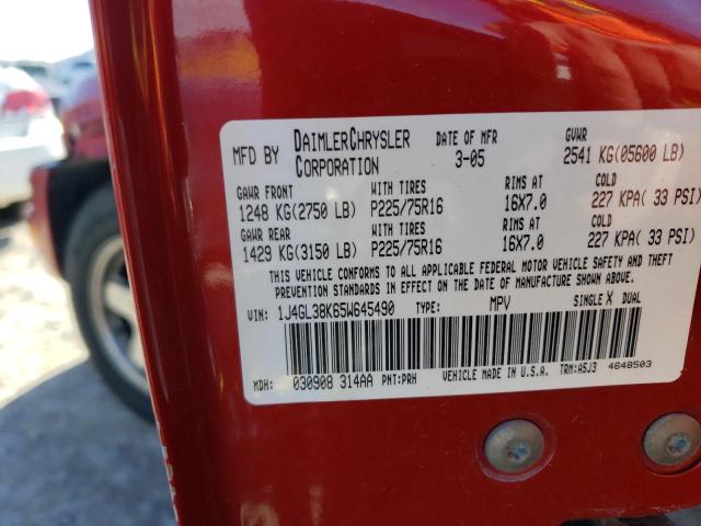 1J4GL38K65W645490 - 2005 JEEP LIBERTY RENEGADE 勃艮第红 照片 13