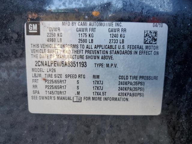 2CNALPEW6A6351193 - 2010 CHEVROLET EQUINOX LT BLACK photo 13