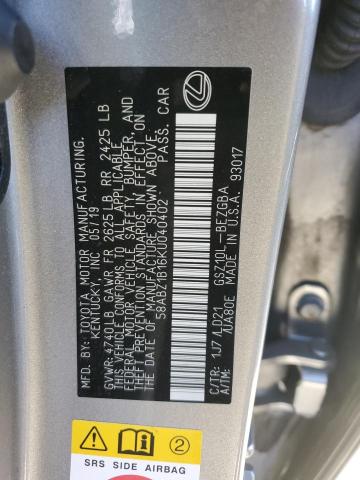 58ABZ1B16KU040402 - 2019 LEXUS ES 350 GRAY photo 12