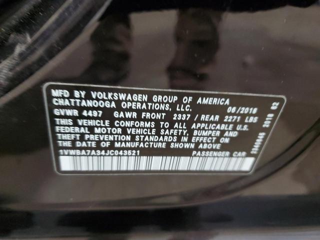 1VWBA7A34JC043521 - 2018 VOLKSWAGEN PASSAT SE BLACK photo 12