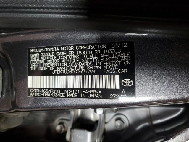 JTDKTUD30CD525794 - 2012 TOYOTA YARIS CHARCOAL photo 12