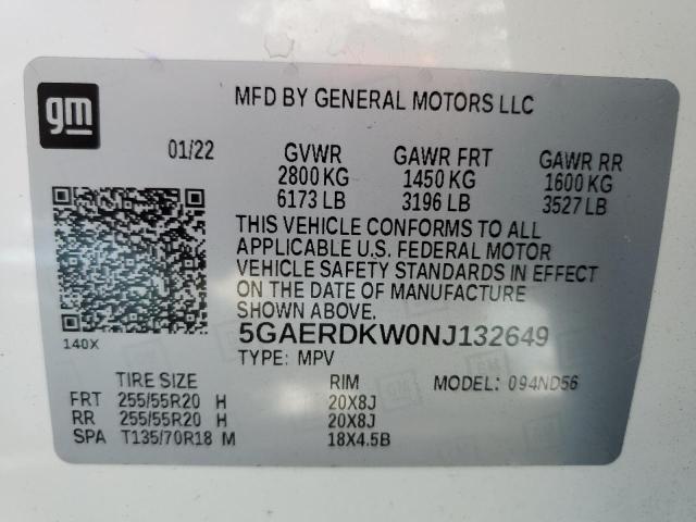 5GAERDKW0NJ132649 - 2022 BUICK ENCLAVE AVENIR თეთრი ფოტო 13