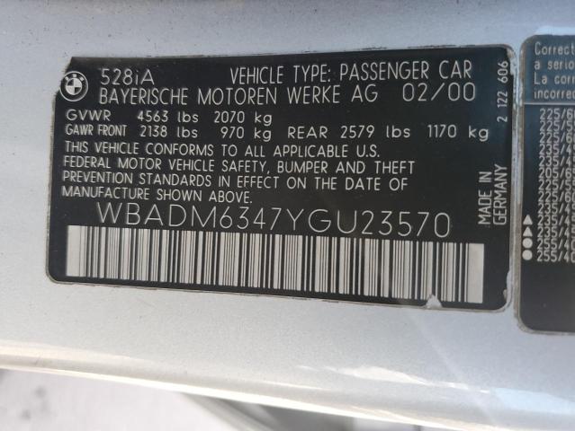 WBADM6347YGU23570 - 2000 BMW 528 I AUTOMATIC SILVER photo 13