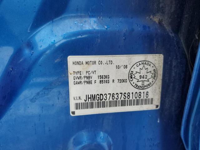 JHMGD37637S810816 - 2007 HONDA FIT S 蓝色 照片 12