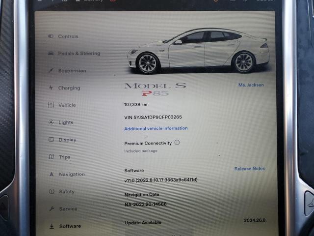 5YJSA1DP9CFP03265 - 2012 TESLA MODEL S WHITE photo 9