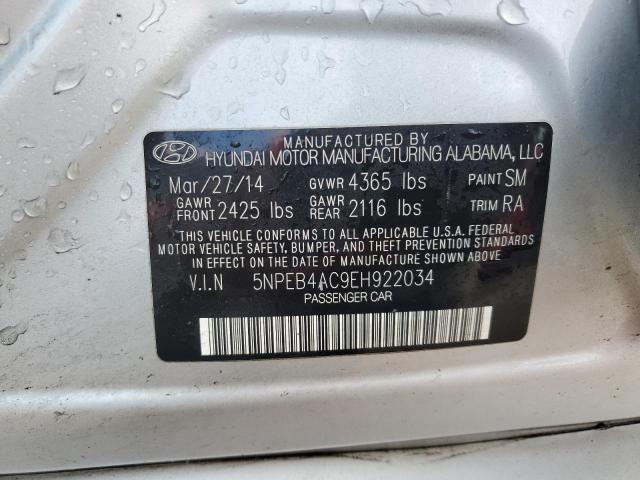 5NPEB4AC9EH922034 - 2014 HYUNDAI SONATA GLS SILVER photo 12