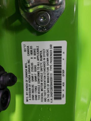 2HGFC3B70HH359113 - 2017 HONDA CIVIC EXL მწვანე ფოტო 12