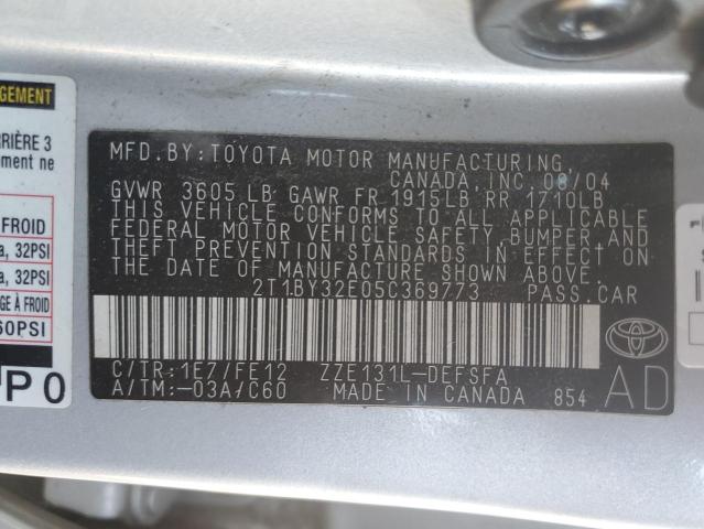 2T1BY32E05C369773 - 2005 TOYOTA COROLLA XRS SILVER photo 12