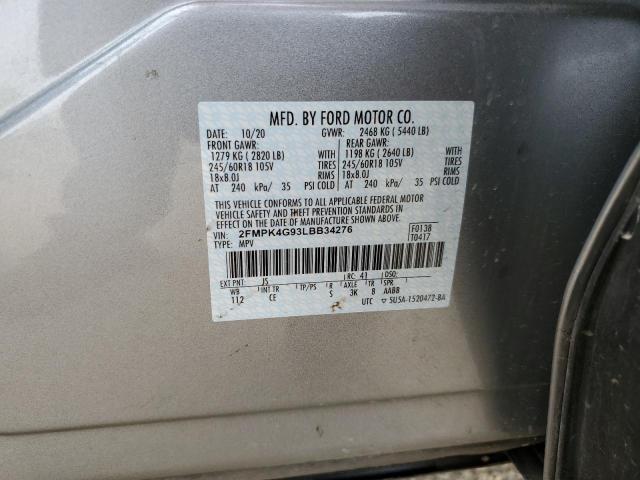 2FMPK4G93LBB34276 - 2020 FORD EDGE SE SILVER photo 12