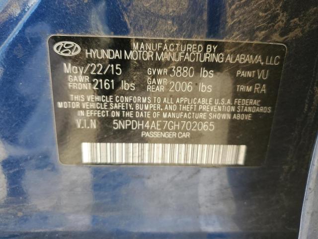 5NPDH4AE7GH702065 - 2016 HYUNDAI ELANTRA SE BLUE photo 12