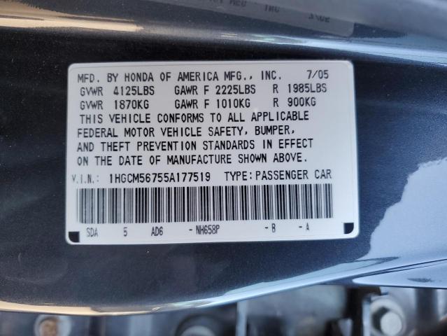 1HGCM56755A177519 - 2005 HONDA ACCORD EX GRAY photo 12