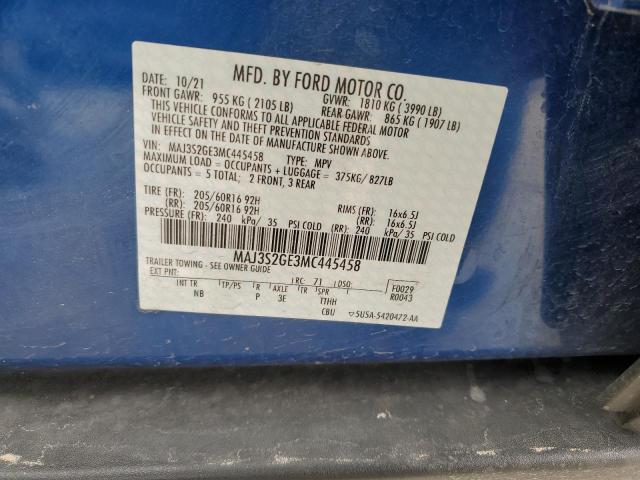 MAJ3S2GE3MC445458 - 2021 FORD ECOSPORT SE Կապույտ լուսանկար 13