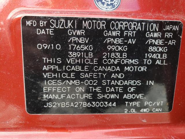 JS2YB5A27B6300344 - 2011 SUZUKI SX4 JX RED photo 12