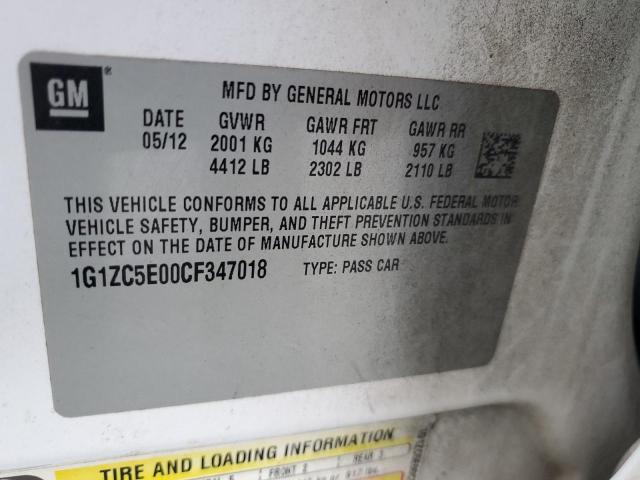 1G1ZC5E00CF347018 - 2012 CHEVROLET MALIBU 1LT WHITE photo 12