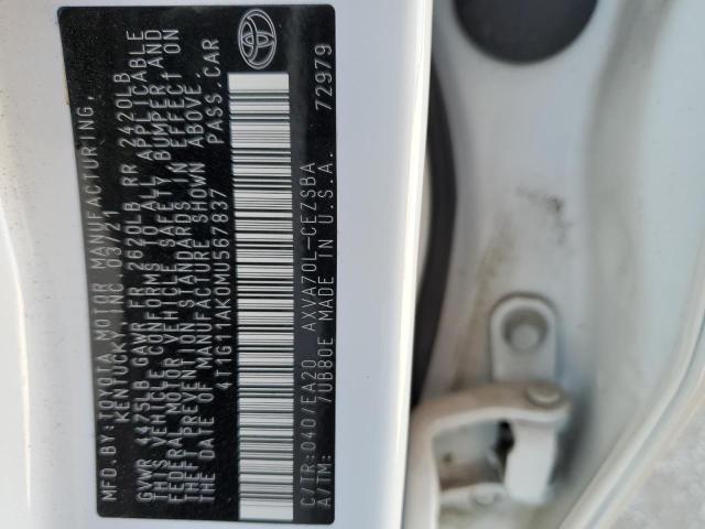 4T1G11AK0MU567837 - 2021 TOYOTA CAMRY SE WHITE photo 12