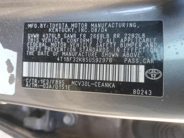 4T1BF32K85U592976 - 2005 TOYOTA CAMRY LE GRAY photo 12