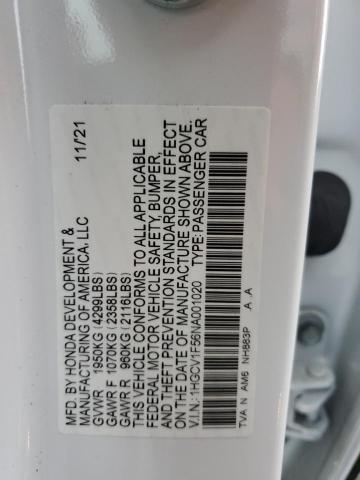 1HGCV1F56NA001020 - 2022 HONDA ACCORD EXL WHITE photo 12