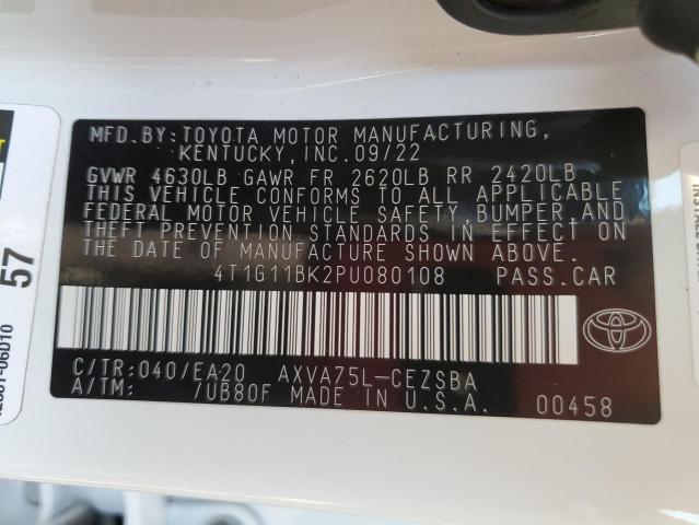 4T1G11BK2PU080108 - 2023 TOYOTA CAMRY SE NIGHT SHADE WHITE photo 13