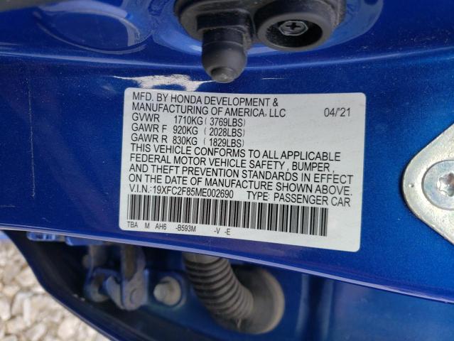 19XFC2F85ME002690 - 2021 HONDA CIVIC SPORT 蓝色 照片 12