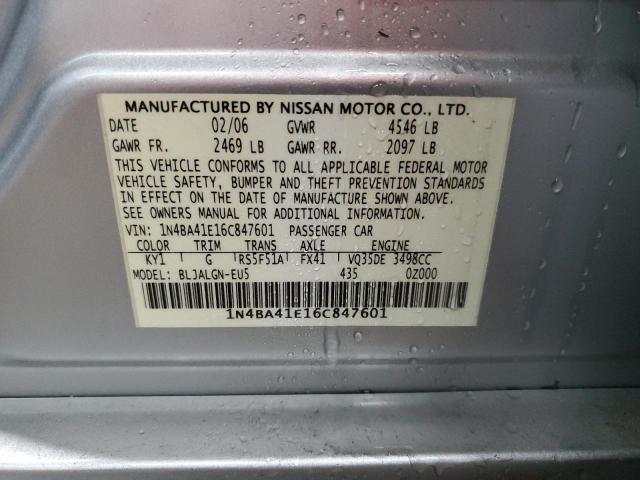 1N4BA41E16C847601 - 2006 NISSAN MAXIMA SE SILVER photo 12