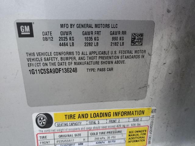 1G11C5SA9DF136248 - 2013 CHEVROLET MALIBU 1LT SILVER photo 12