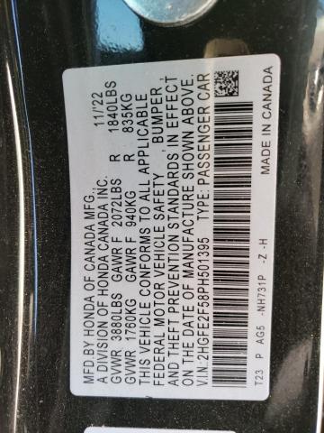 2HGFE2F58PH501395 - 2023 HONDA CIVIC SPORT 黑色 照片 12