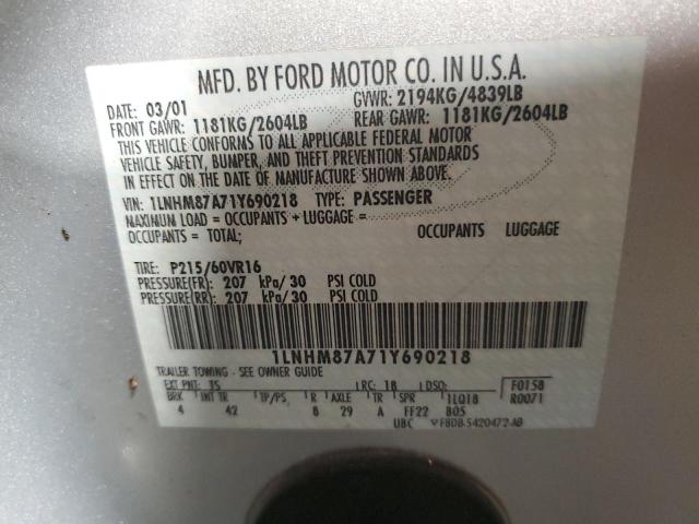 1LNHM87A71Y690218 - 2001 LINCOLN LS 银色 照片 12