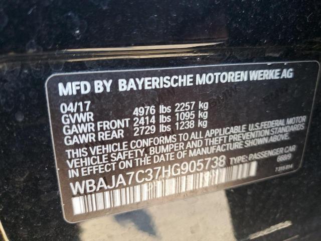 WBAJA7C37HG905738 - 2017 BMW 530 XI Черный фото 12