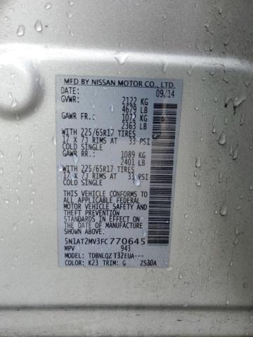 5N1AT2MV3FC770645 - 2015 NISSAN ROGUE S SILVER photo 12