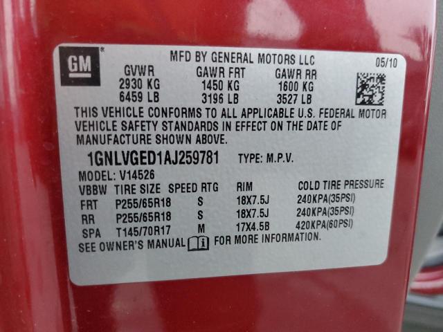 1GNLVGED1AJ259781 - 2010 CHEVROLET TRAVERSE LT BURGUNDY photo 13