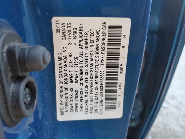 2HGFB2F5XEH558686 - 2014 HONDA CIVIC LX BLUE photo 12