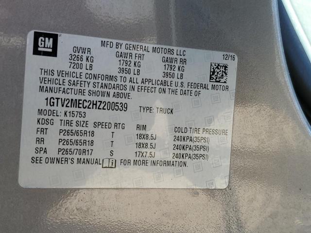 1GTV2MEC2HZ200539 - 2017 GMC SIERRA K1500 SLE GRAY photo 12