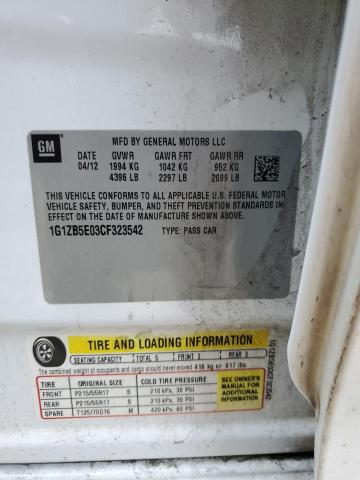 1G1ZB5E03CF323542 - 2012 CHEVROLET MALIBU LS1 LS Ақ фото 12