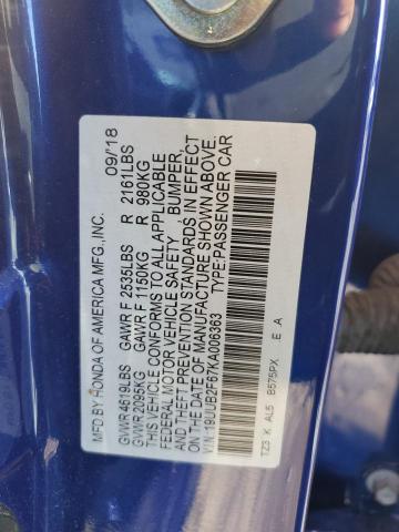 19UUB2F67KA006363 - 2019 ACURA TLX TECHNOLOGY BLUE photo 12