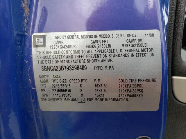 3GNCA23B79S598409 - 2009 CHEVROLET HHR LT BLUE photo 12