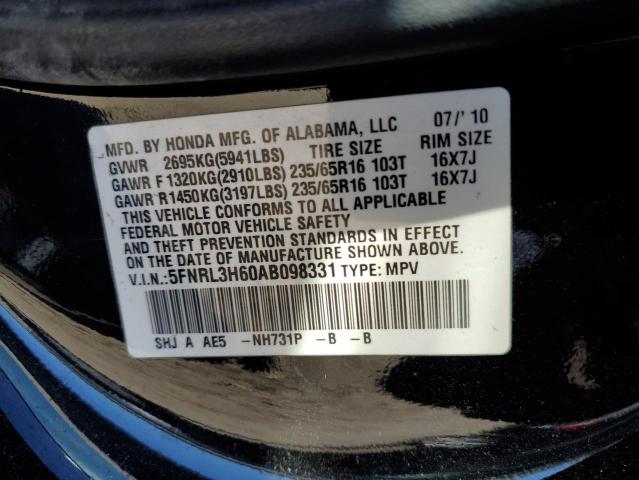 5FNRL3H60AB098331 - 2010 HONDA ODYSSEY EXL BLACK photo 13