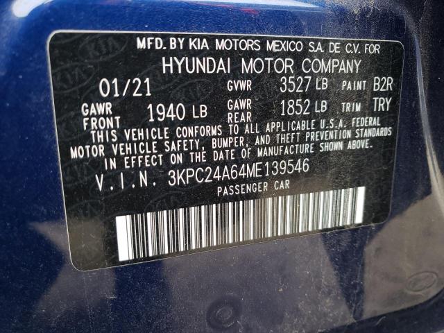 3KPC24A64ME139546 - 2021 HYUNDAI ACCENT SE BLUE photo 12