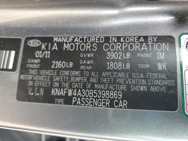 KNAFW4A30B5398869 - 2011 KIA FORTE SX GRAY photo 12