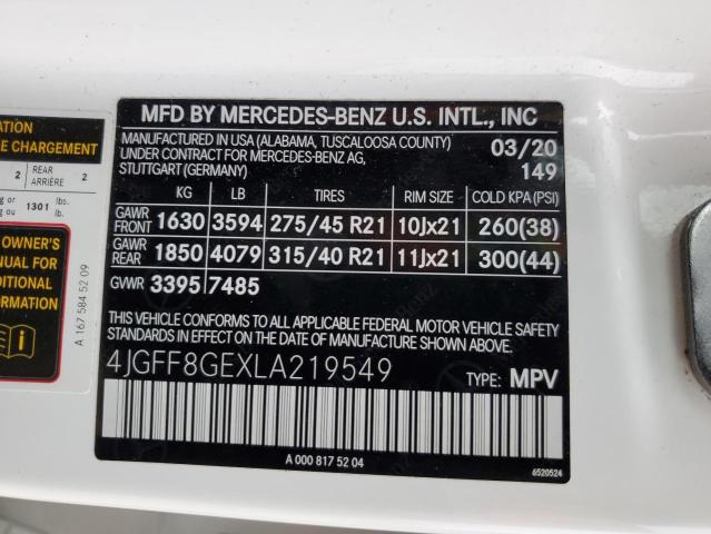 4JGFF8GEXLA219549 - 2020 MERCEDES-BENZ GLS 580 4MATIC WHITE photo 13