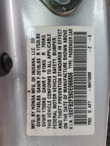 19XFB2F59DE066806 - 2013 HONDA CIVIC LX SILVER photo 13