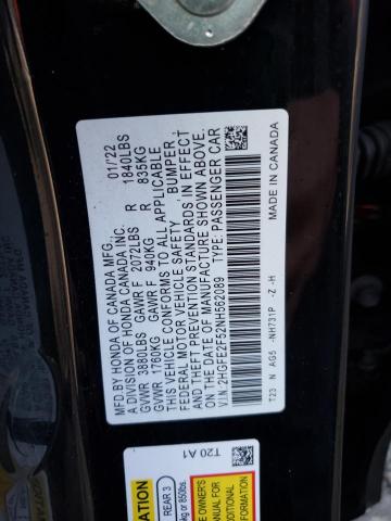 2HGFE2F52NH562089 - 2022 HONDA CIVIC SPORT 黑色 照片 12