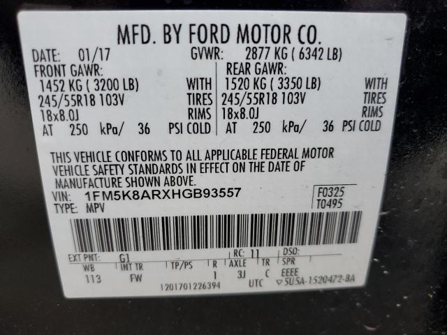 1FM5K8ARXHGB93557 - 2017 FORD EXPLORER POLICE INTERCEPTOR შავი ფოტო 12