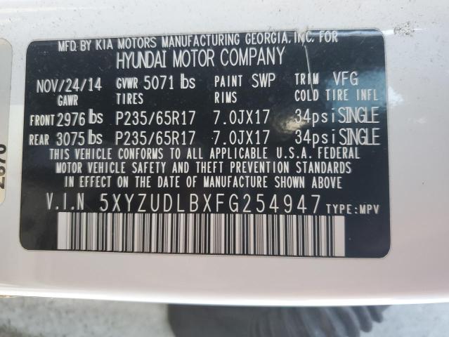 5XYZUDLBXFG254947 - 2015 HYUNDAI SANTA FE S WHITE photo 12