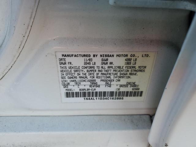 1N4AL11D34C162895 - 2004 NISSAN ALTIMA BASE WHITE photo 12