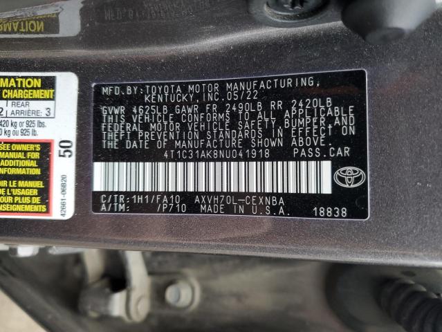 4T1C31AK8NU041918 - 2022 TOYOTA CAMRY LE CHARCOAL photo 12