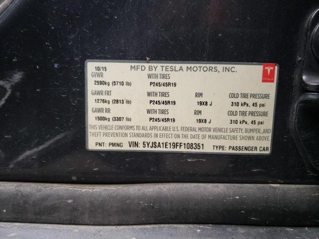 5YJSA1E19FF108351 - 2015 TESLA MODEL S Մոխրագույն լուսանկար 13