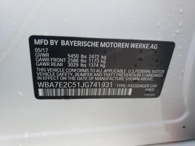 WBA7E2C51JG741931 - 2018 BMW 740 I WHITE photo 13