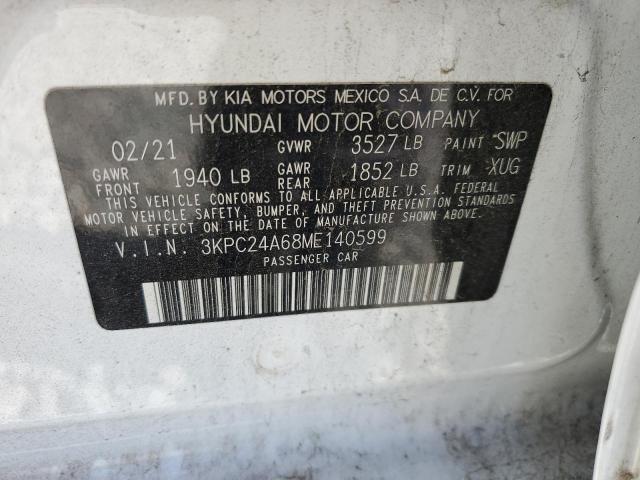 3KPC24A68ME140599 - 2021 HYUNDAI ACCENT SE WHITE photo 12