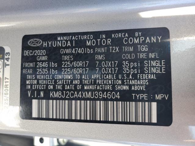 KM8J2CA4XMU394604 - 2021 HYUNDAI TUCSON SE SILVER photo 13